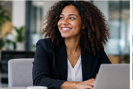 IT-professional met donkere huidskleur werkt met een tablet in een modern kantoor