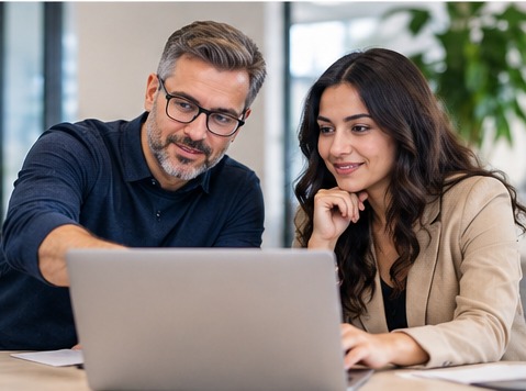 IT-professionals die samen mogelijkheden en werk bespreken
